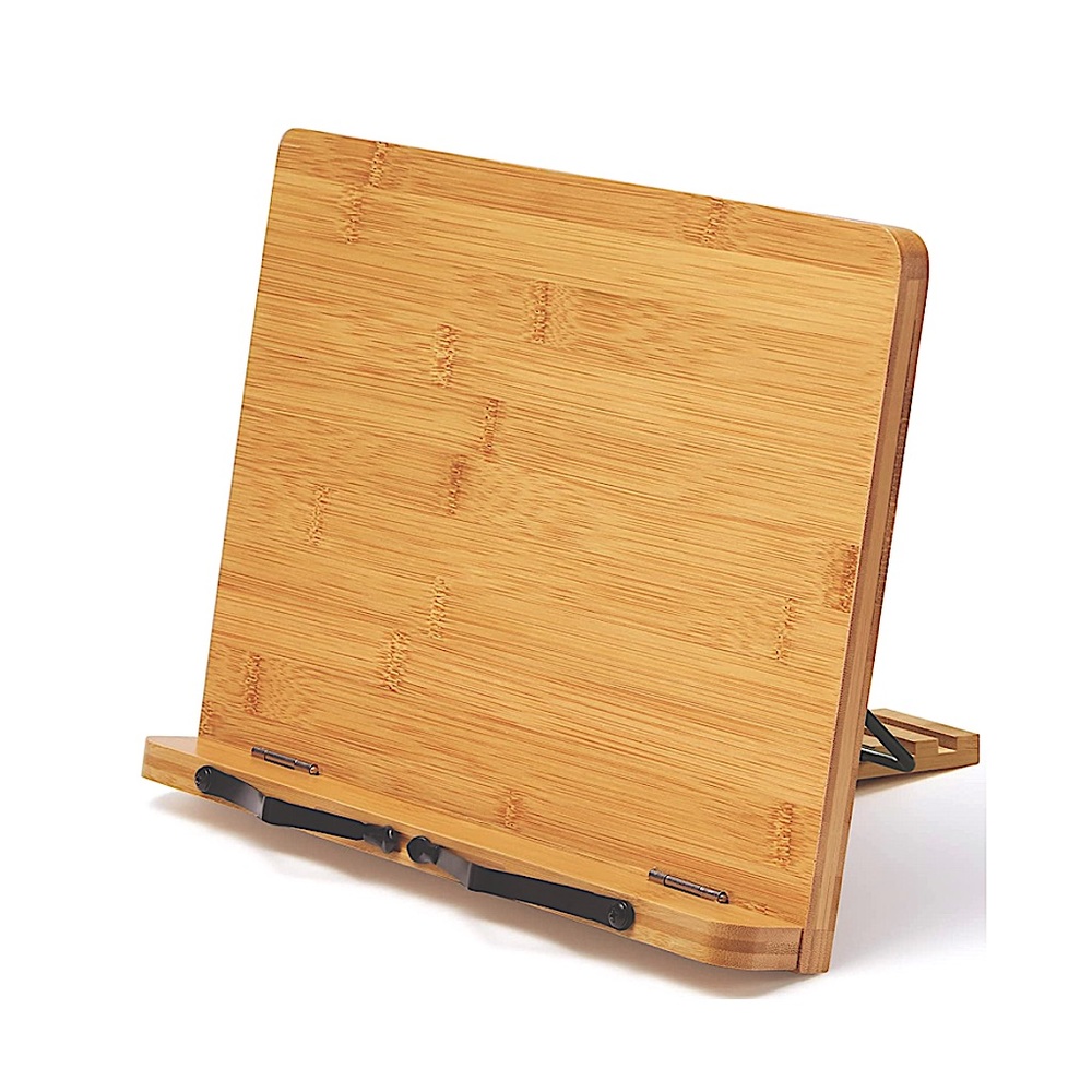 Bamboo Book Stand, Large Cookbook Holder Reading Book Holder- Home